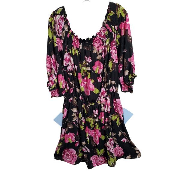 Boston Proper Sz M Dress Floral Chiffon Smocked Neckline Off Shoulder Puff Sleev - Picture 9 of 12